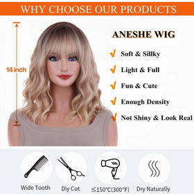 ANESHE 14-Inch Blonde Ombre Wig in lifestyle setting