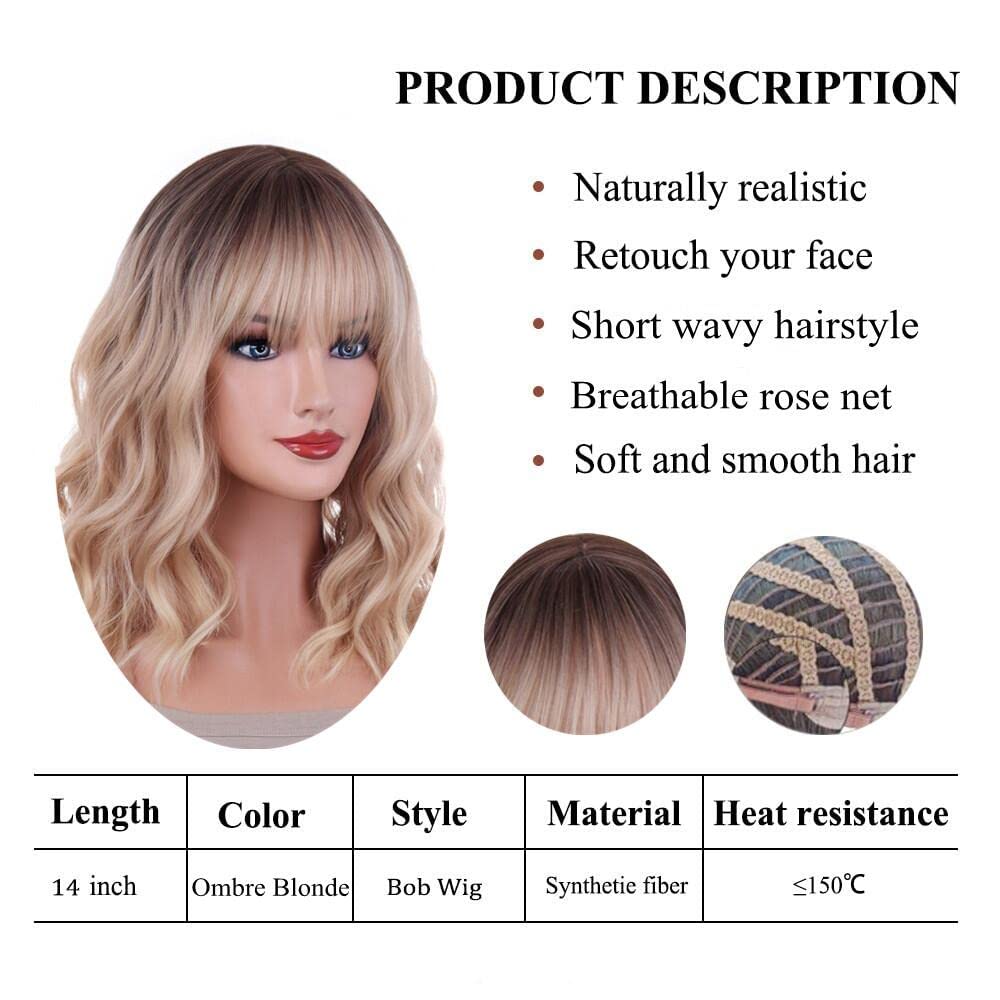 ANESHE 14-Inch Blonde Ombre Wig with wig cap and gift