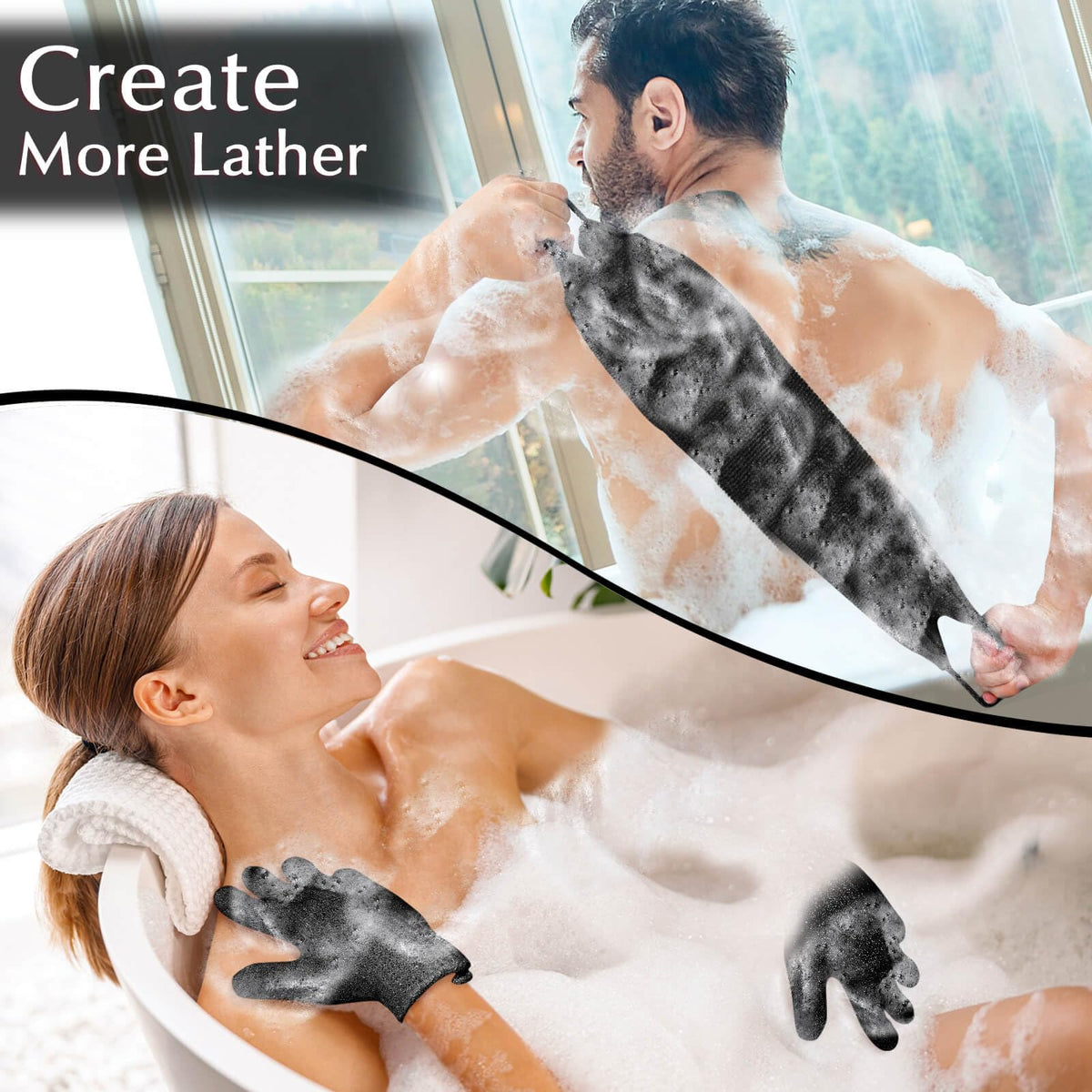 Anezus bath body scrubber and gloves set displayed on a bathroom counter