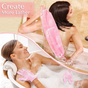 Anezus bath scrubber and gloves set, showing texture