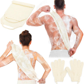 Anezus Exfoliating Back Scrubber and Gloves Set in beige