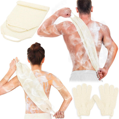 Anezus Exfoliating Back Scrubber and Gloves Set in beige