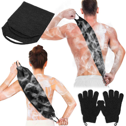 Anezus Exfoliating Back Scrubber Gloves Set in black, front view