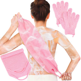 Anezus Exfoliating Shower Bath Gloves Set in pink, front view