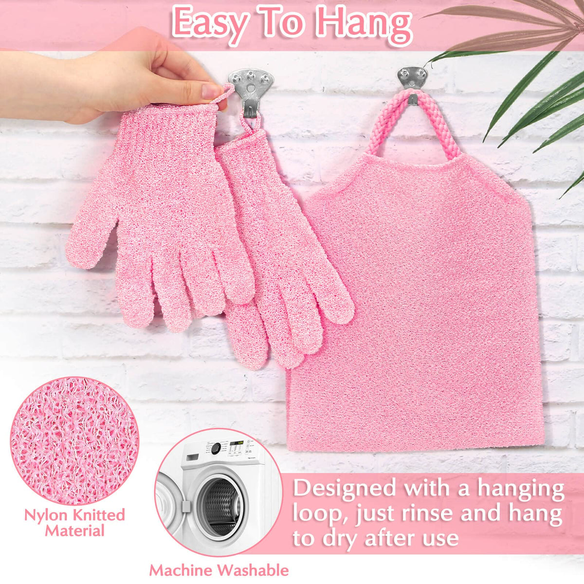 Anezus pink gloves hanging for drying