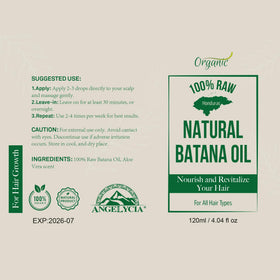 ANGELYCIA Batana Oil 100% Organic with ingredients background
