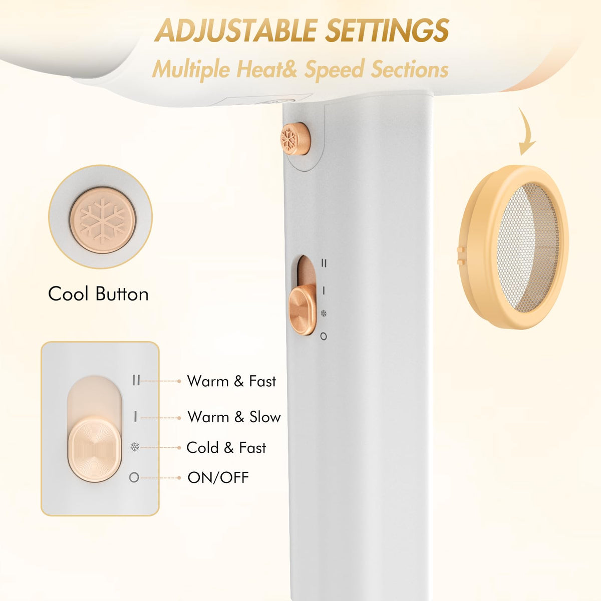 ANIEKIN Hair Dryer showing power button and settings