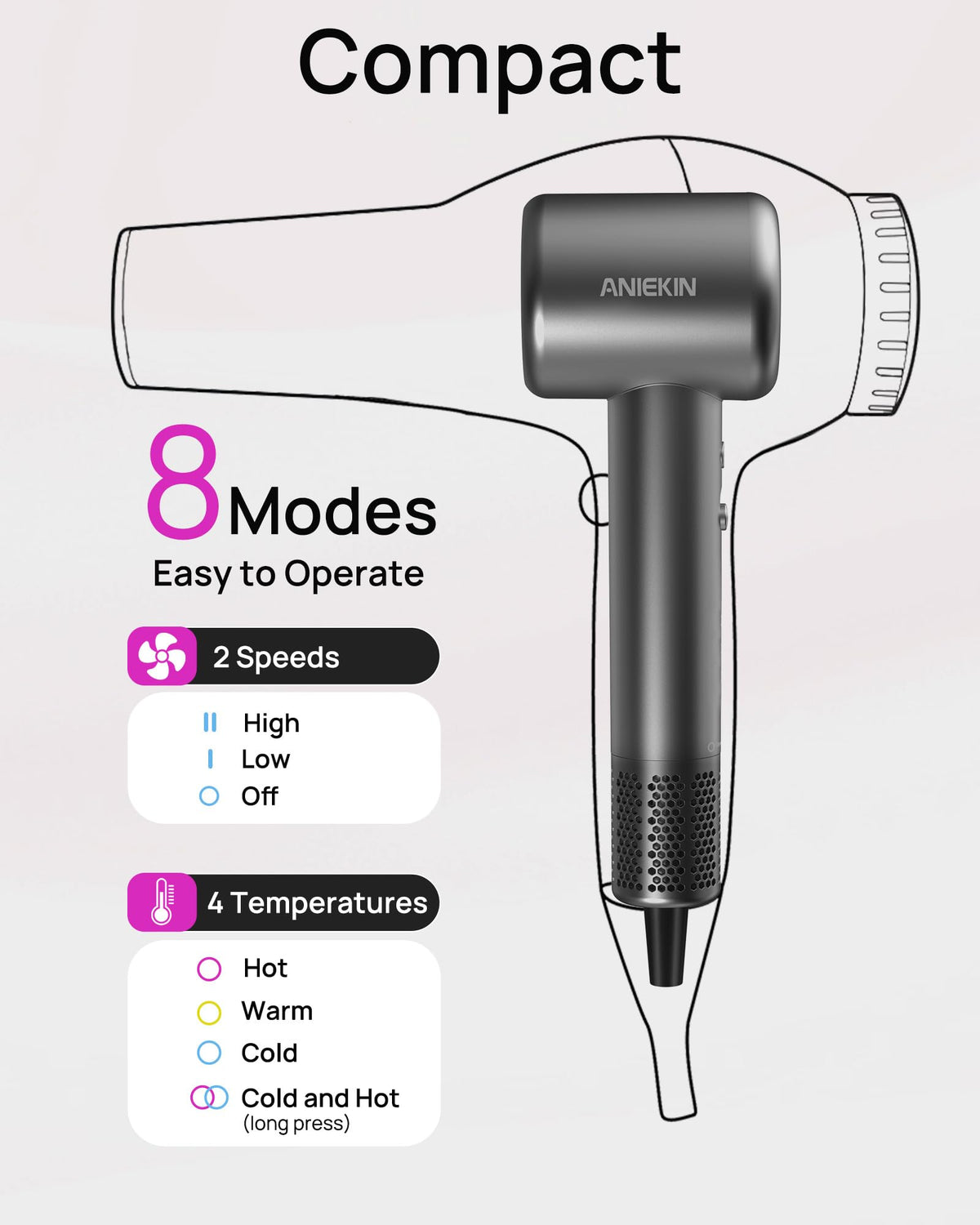 ANIEKIN Hair Dryer side view