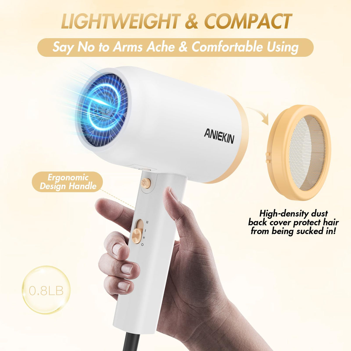 ANIEKIN Hair Dryer side view showcasing compact design