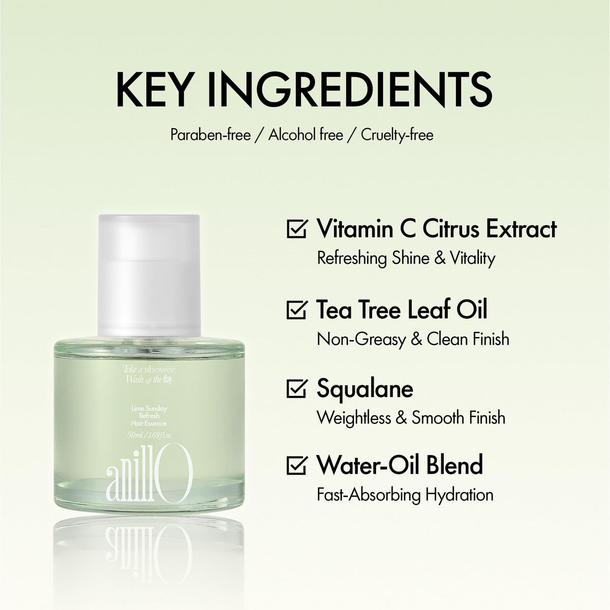 ANILLO Lime Hair Essence 50ml side view highlighting the bottle design