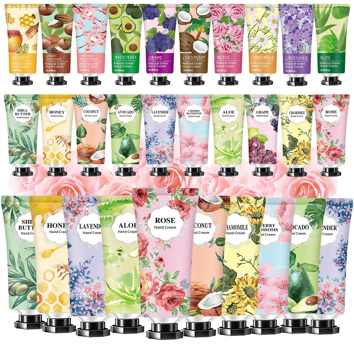 ANKOOY 30 Pack Hand Cream Set assorted scents front view