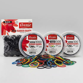 Annie 1000 Black Mini Rubber Bands displayed on a styling station