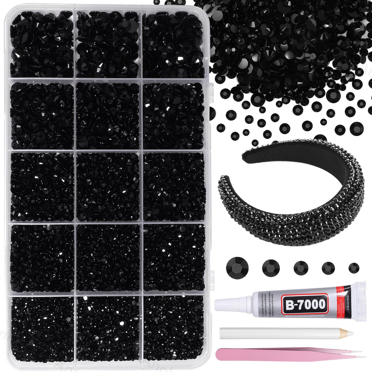 AnoleAir 12000-piece black rhinestones kit with assorted sizes