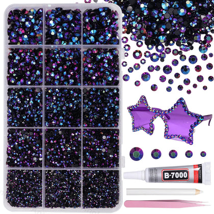 AnoleAir 12000Pcs Black AB Purple Rhinestones kit front view