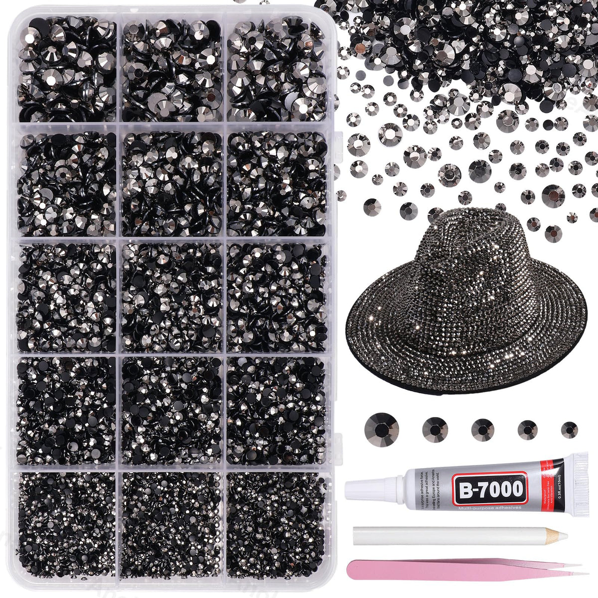 AnoleAir 12000Pcs black silver rhinestones kit front view