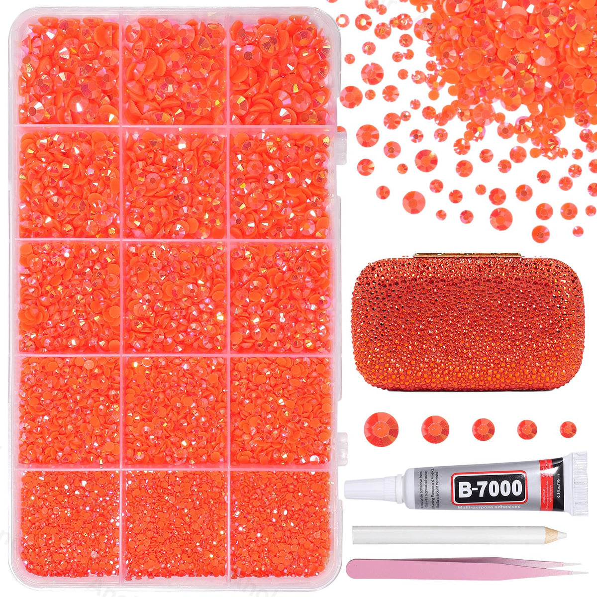 AnoleAir 12000Pcs Orange Rhinestones Kit with assorted sizes