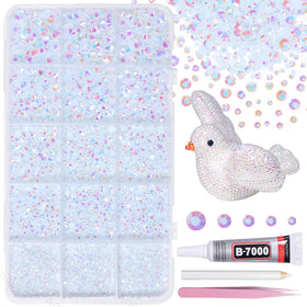 AnoleAir 12000Pcs White AB Rhinestones kit front view with assorted sizes