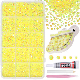 AnoleAir 12000Pcs Yellow Rhinestones Kit front view with assorted sizes