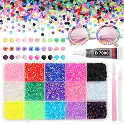 AnoleAir 16000Pcs Jelly Rhinestone Kit front view with assorted colours