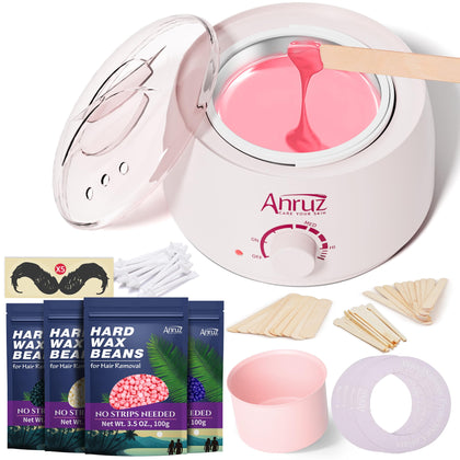 ANRUZ Waxing Kit 500ML Wax Warmer and accessories front view