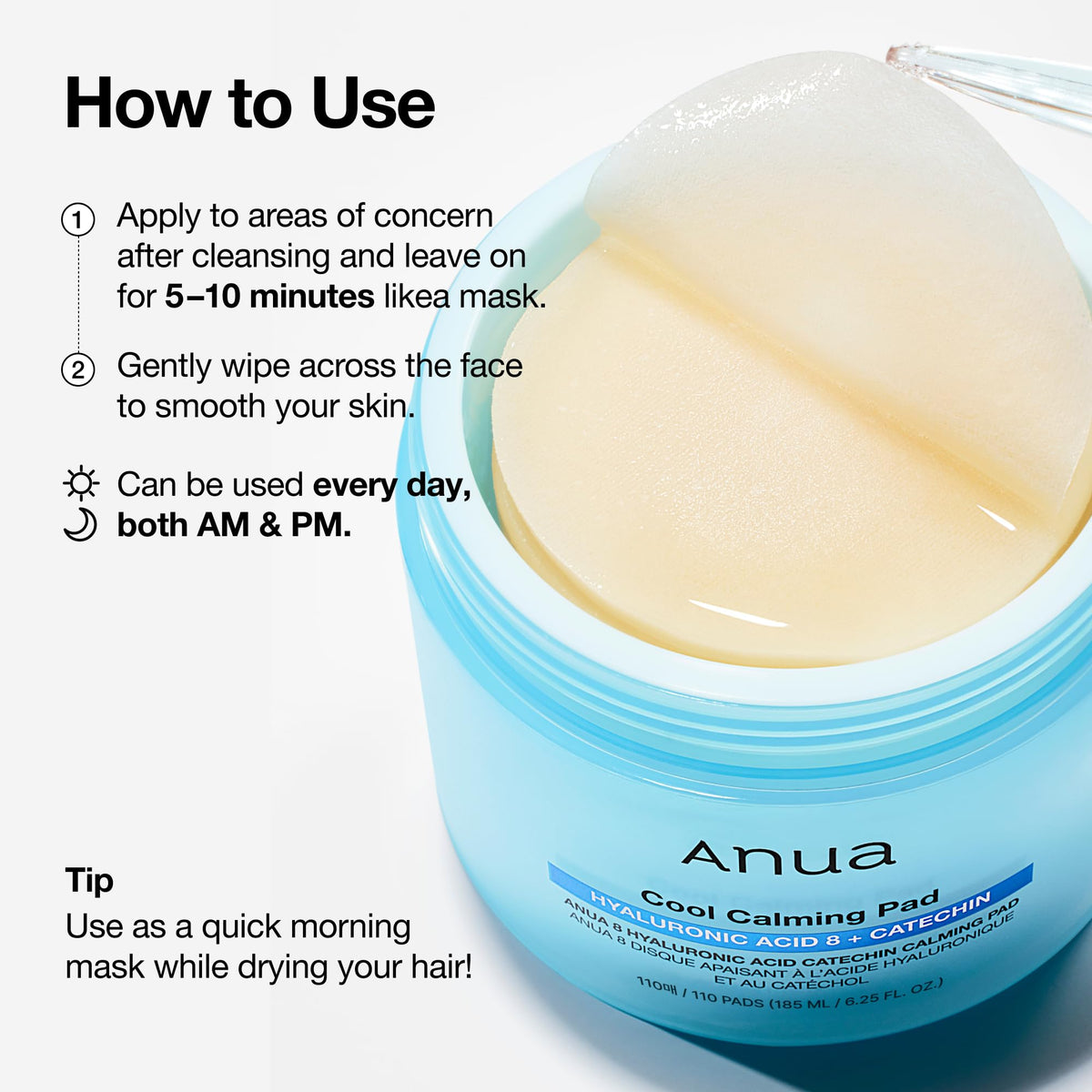 ANUA 8 Hyaluronic Acid Calming Pad opened with pads visible