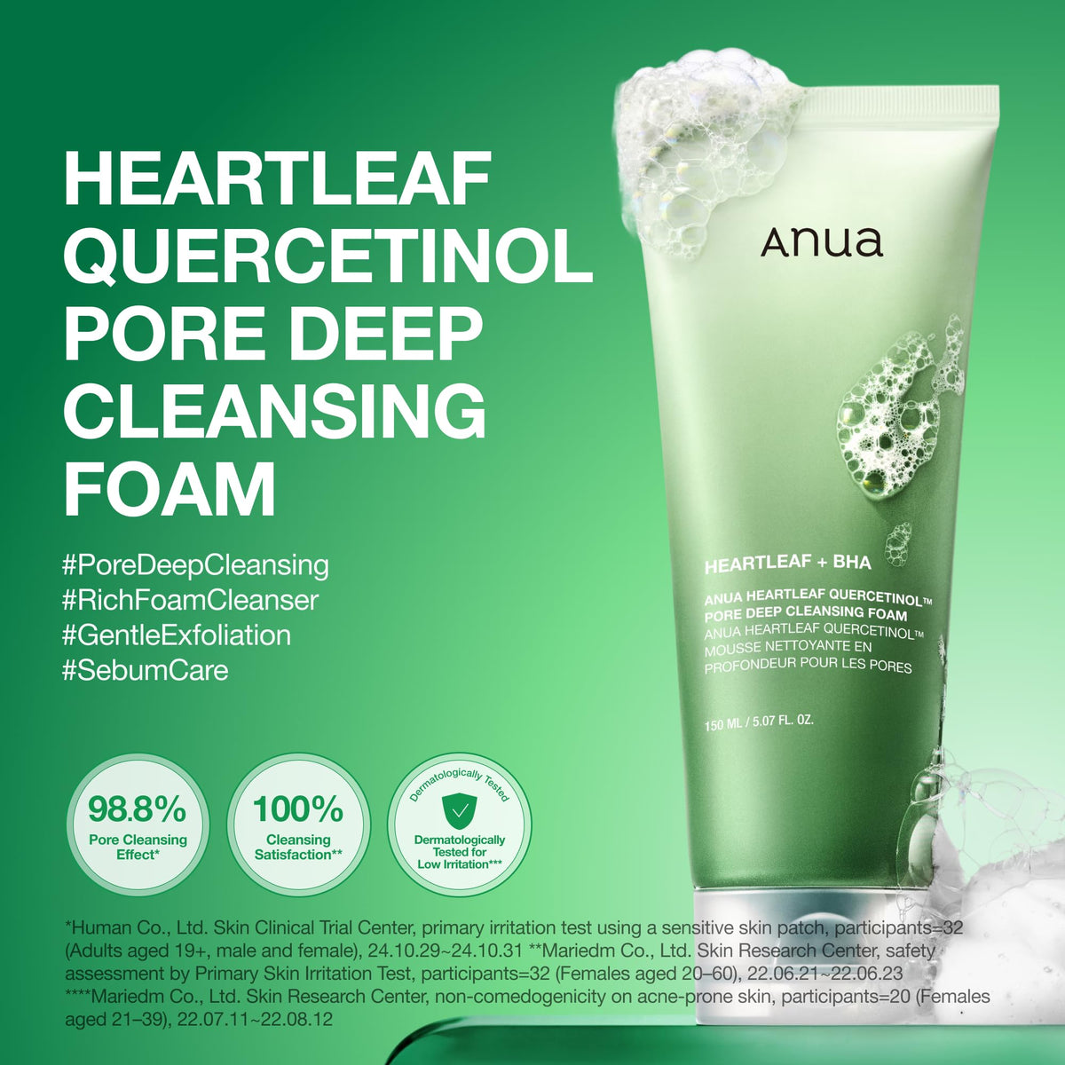 ANUA Heartleaf Cleansing Foam packaging with ingredients list