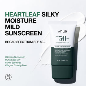 ANUA Heartleaf Silky Moisture Mild Sunscreen back view with ingredients