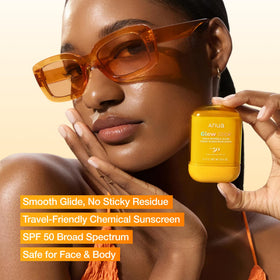 ANUA Invisible Glow Sun Stick with outdoor background