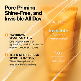 ANUA Invisible Matte Finish Sunscreen application on skin