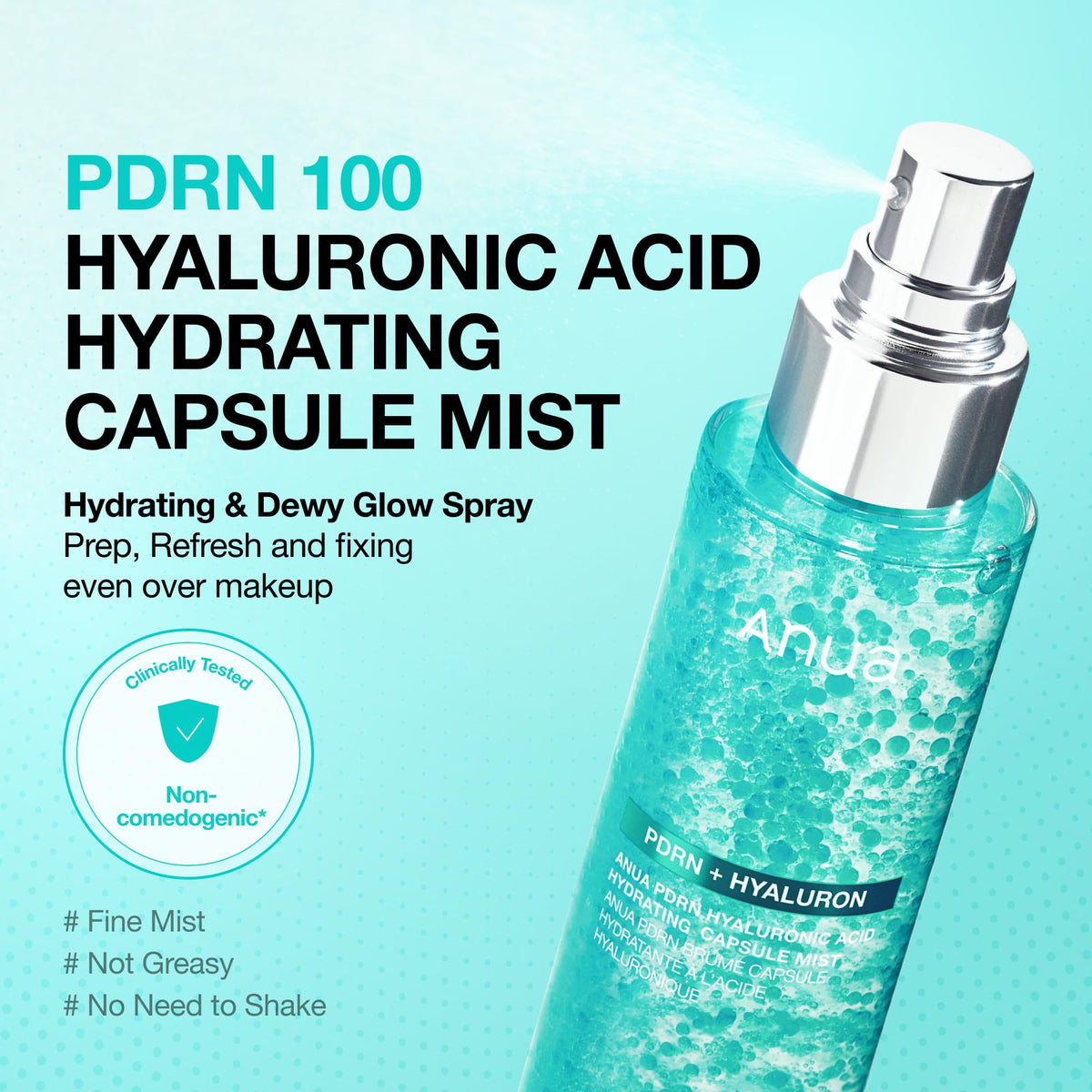 ANUA PDRN Collagen Glow Facial Serum Spray with a dewy skin finish