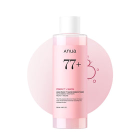 ANUA Peach 77 Niacin Essence Toner front view with pink liquid