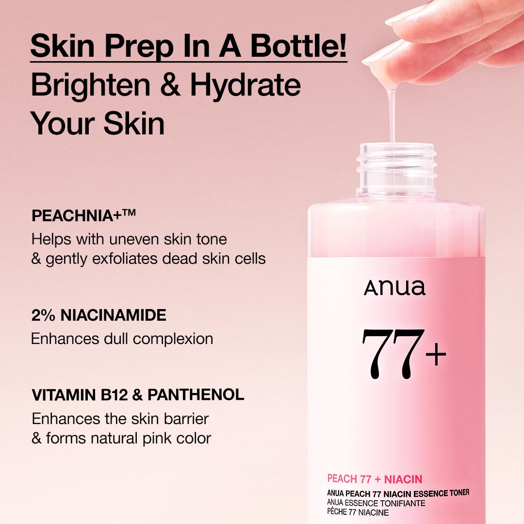 ANUA Peach 77 Niacin Essence Toner side view highlighting the bottle design