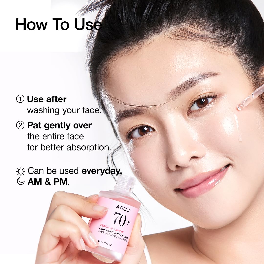 ANUA Peach Serum displayed on a skincare shelf