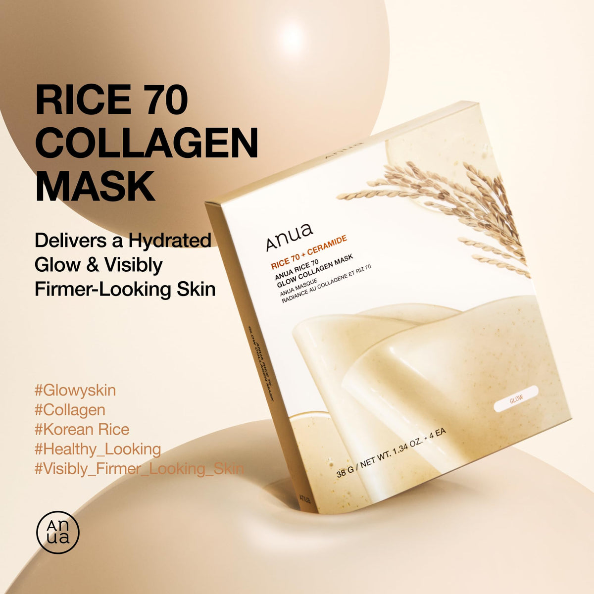 ANUA Rice 70 Glow Collagen Mask application on skin
