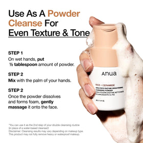 ANUA Rice Enzyme Brightening Cleansing Powder on a bathroom counter