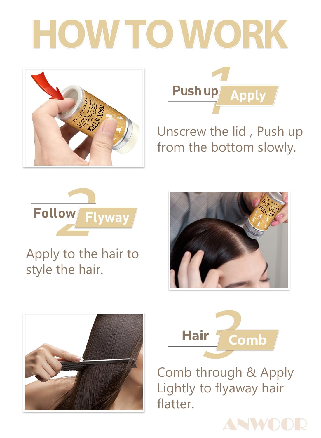 AnWoor Hair Wax Stick on a vanity with hair tools