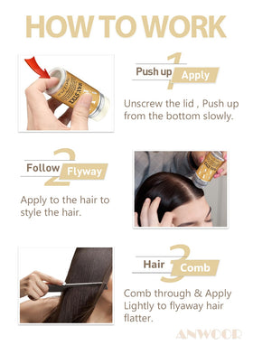 AnWoor Hair Wax Stick on a vanity with hair tools