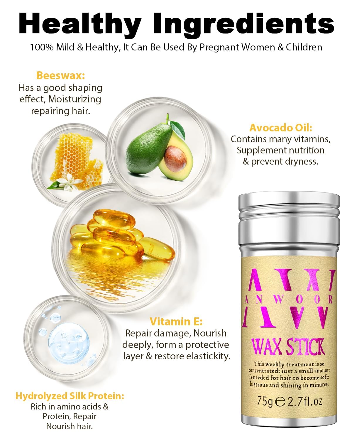 AnWoor Hair Wax Stick showing application method