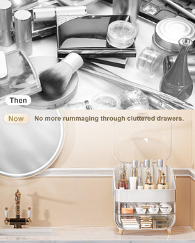 Anylady Makeup Organizer with clear drawers open showing contents