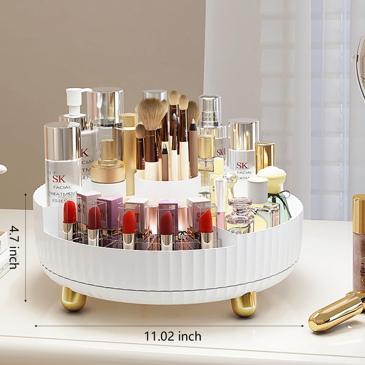Anyoifax 360 Rotating Makeup Organizer in a modern vanity setup