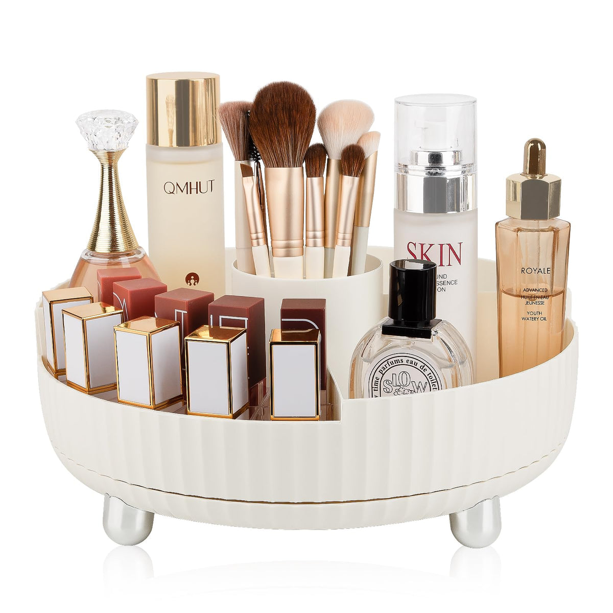 Anyoifax 360 Rotating Makeup Perfume Organizer front view in beige