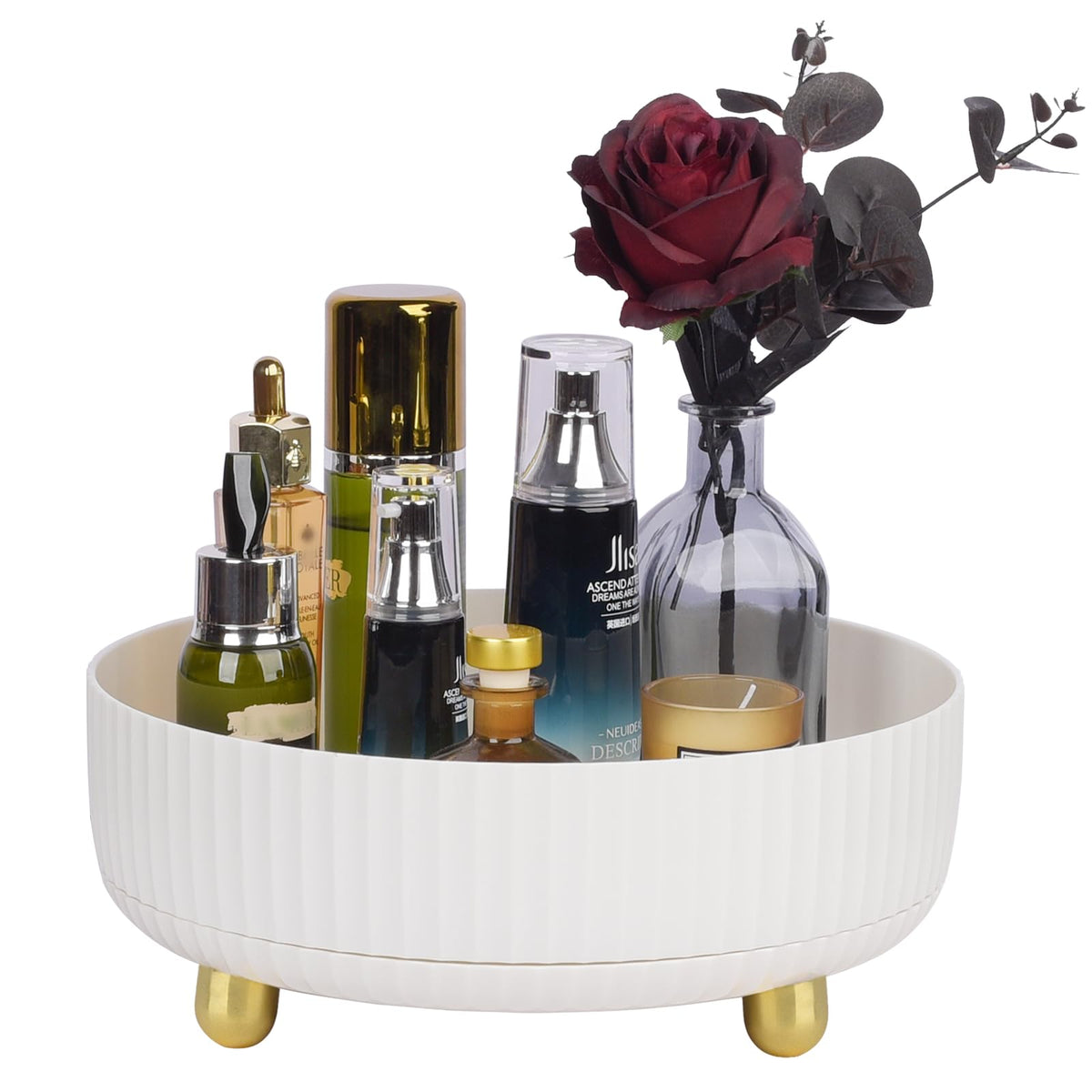Anyoifax 360 Rotating Makeup Perfume Organizer in Ivory White front view