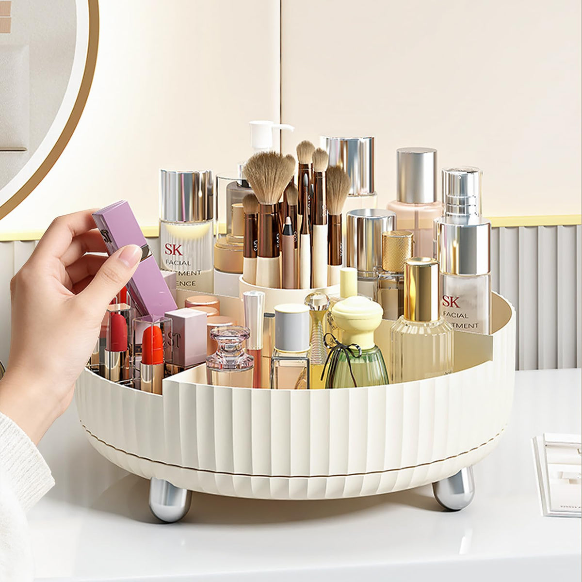 Anyoifax 360 Rotating Makeup Perfume Organizer side view showing dividers
