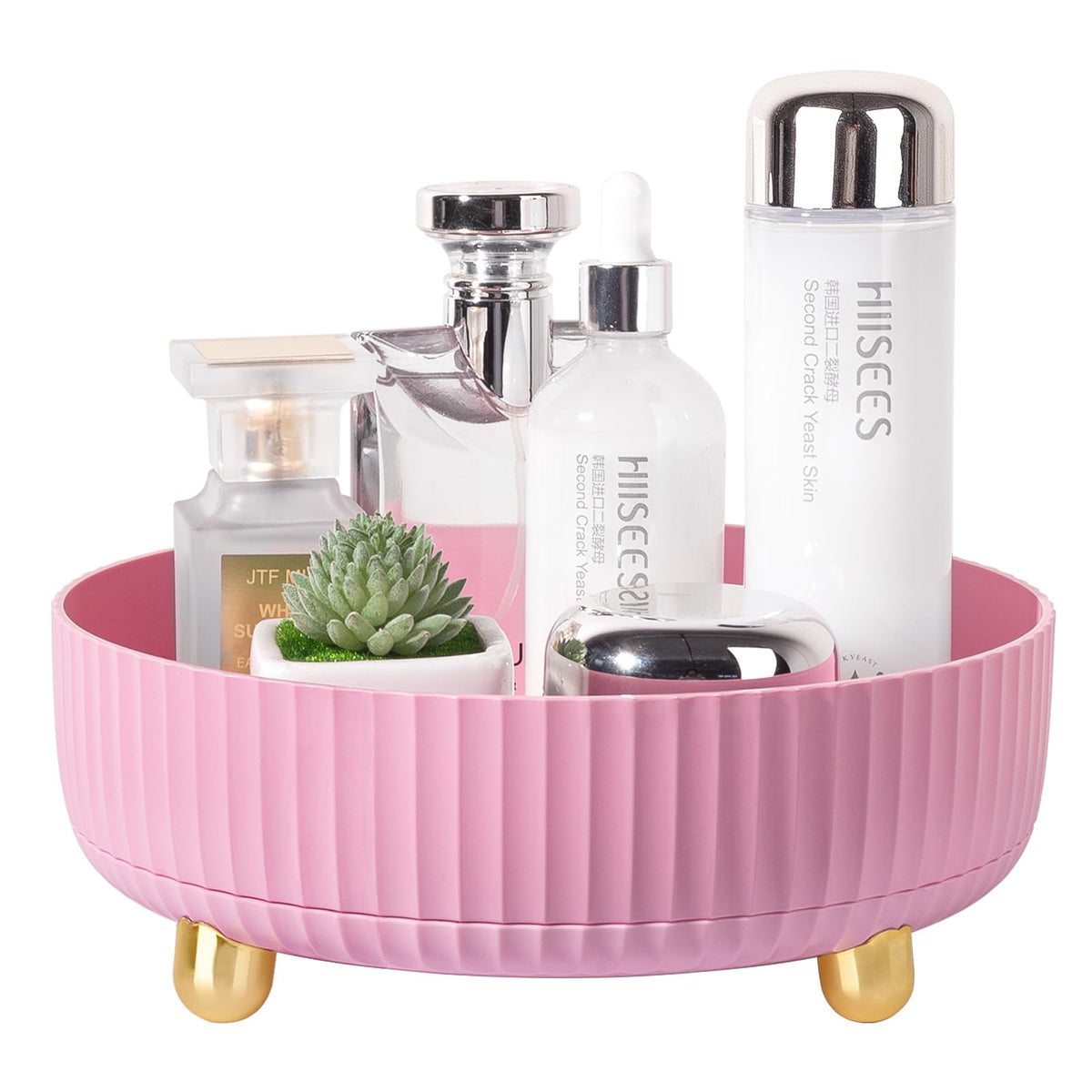 Anyoifax 360 Rotating Makeup Perfume Organizer small pink front view