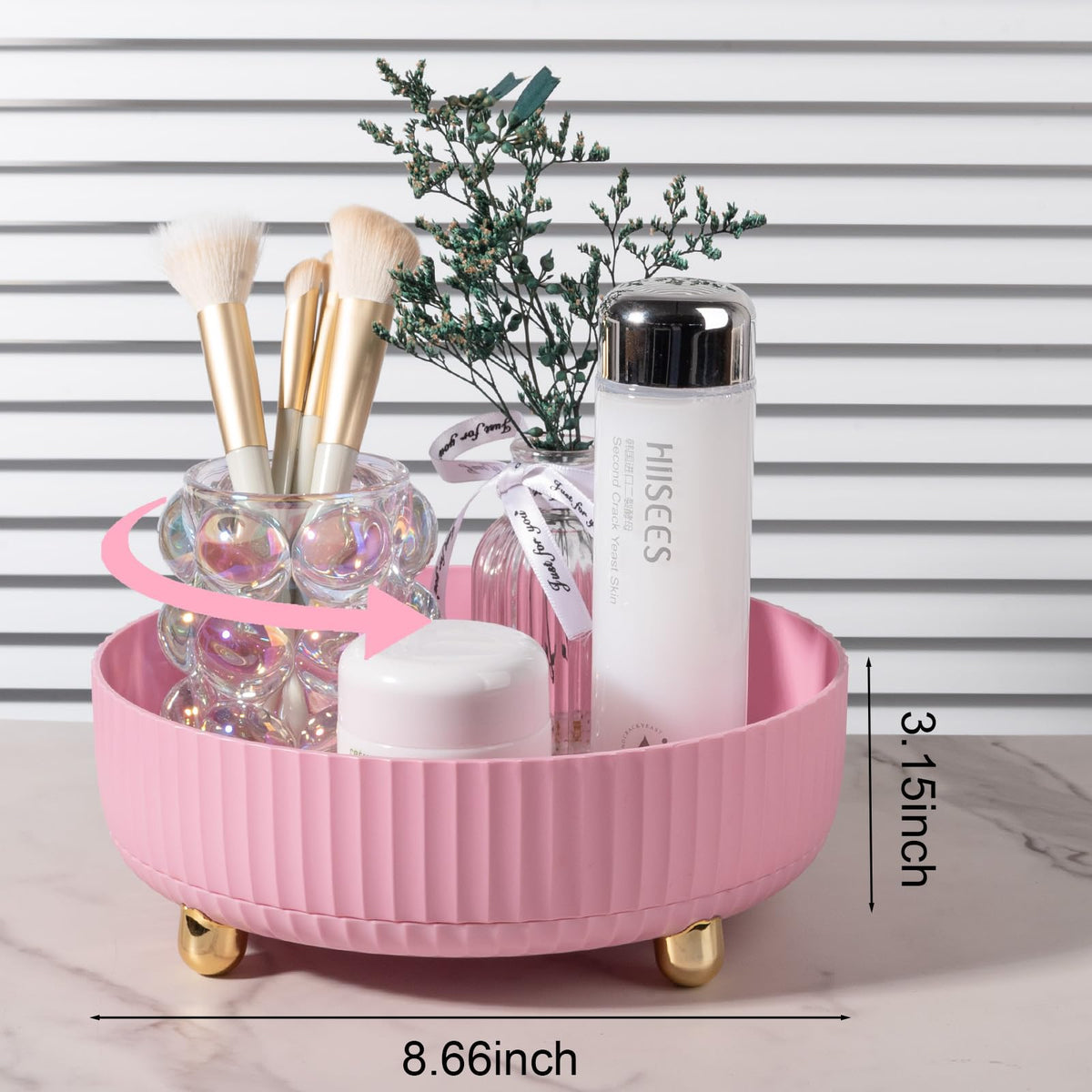 Anyoifax 360 Rotating Makeup Perfume Organizer small pink side view