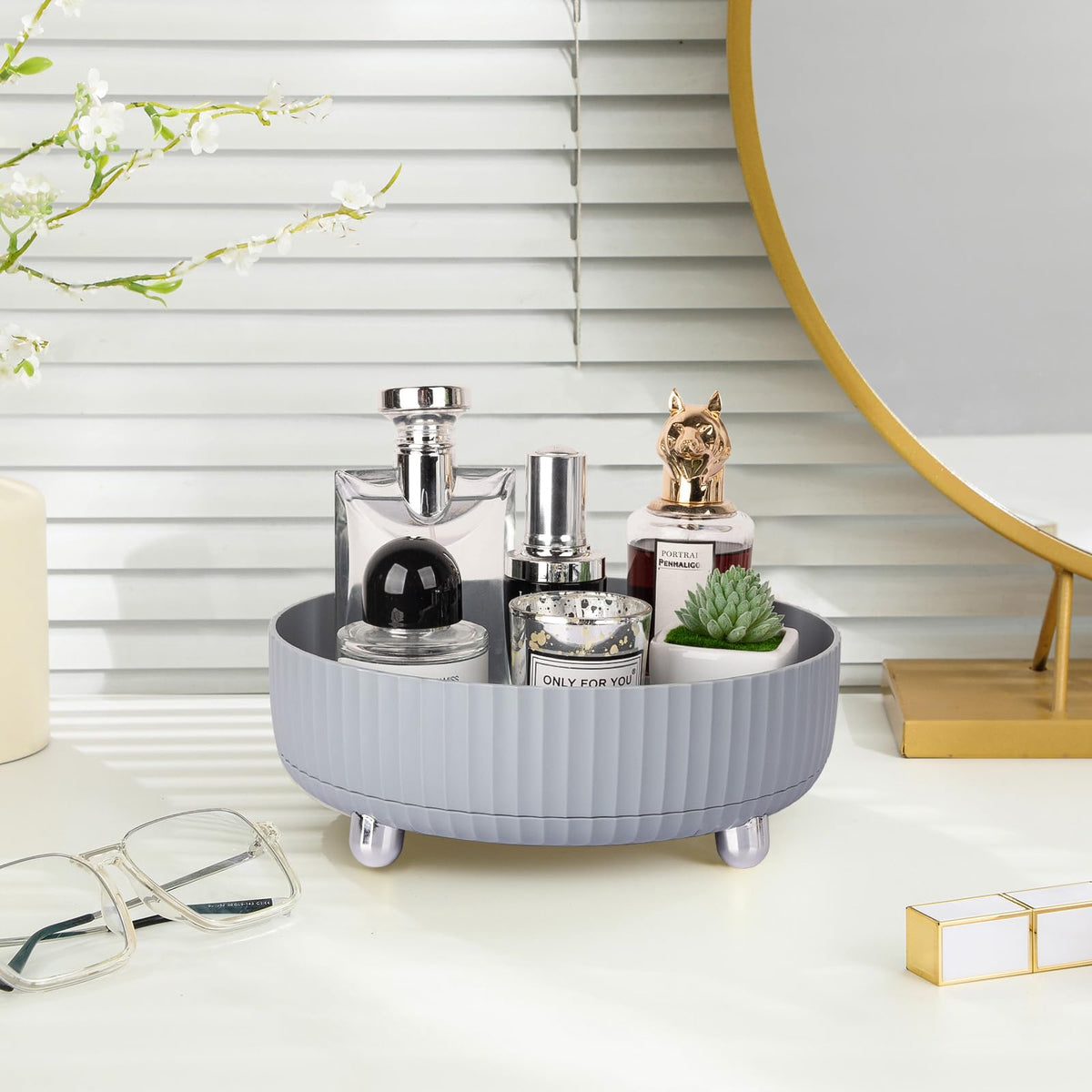 Anyoifax grey makeup organiser with non-slip feet