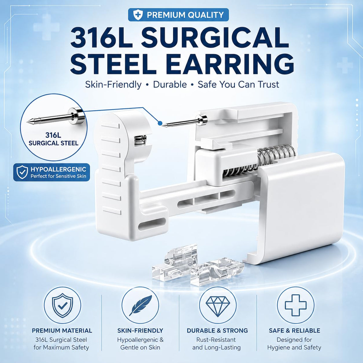 Anzero ear piercing kit contents including ear sticks and cleaning pads