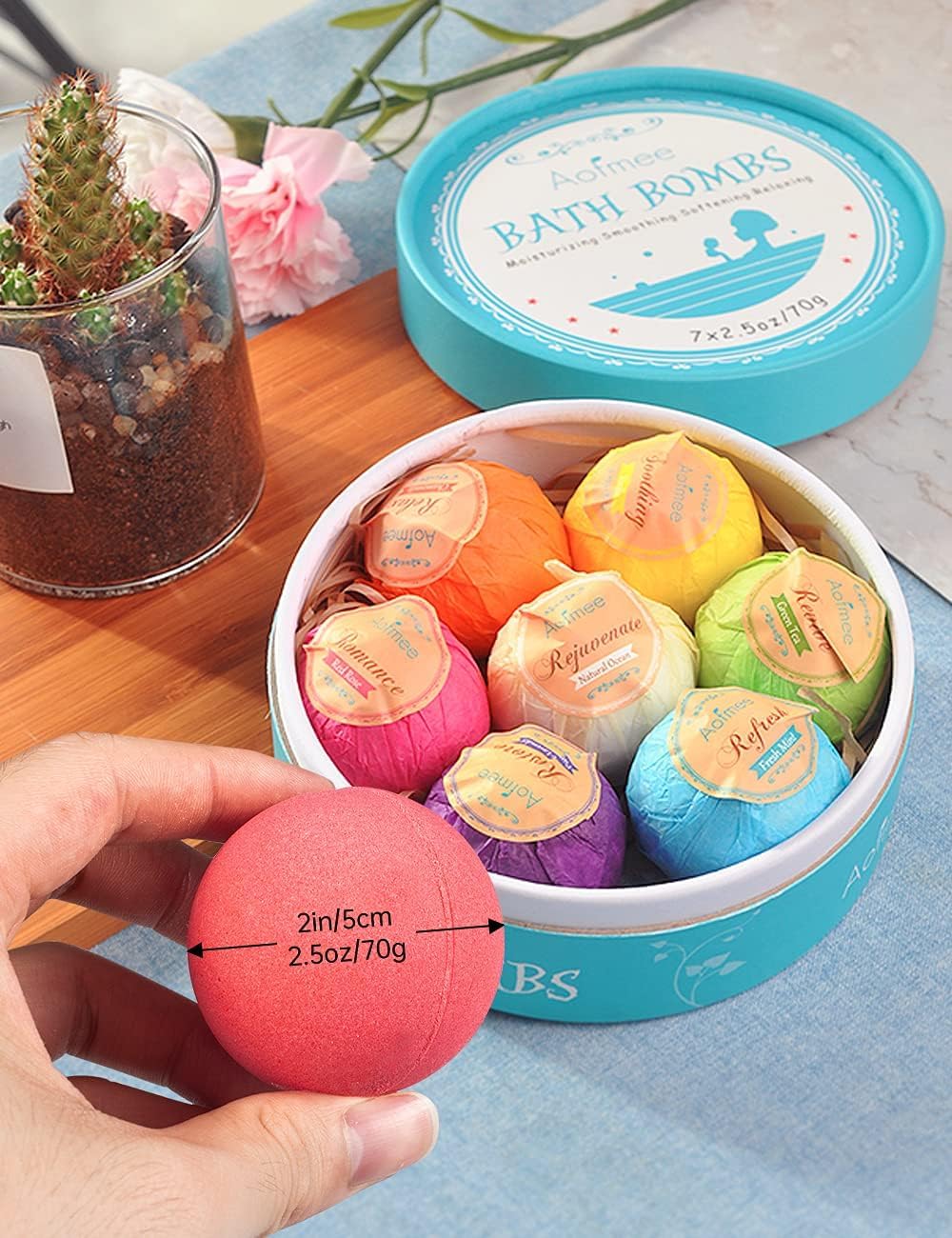Aofmee bath bombs in a relaxing bath setting