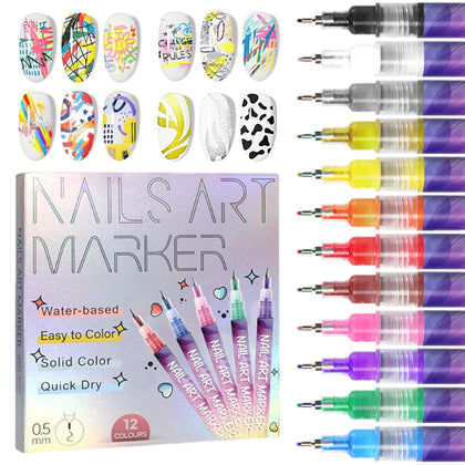 AOKELEON 12 Colours Nail Art Pens Set front view