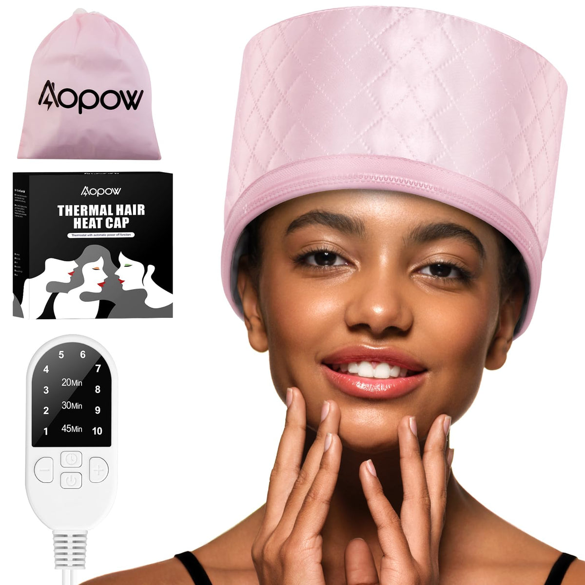 aopow Heat Cap for Deep Conditioning front view in pink